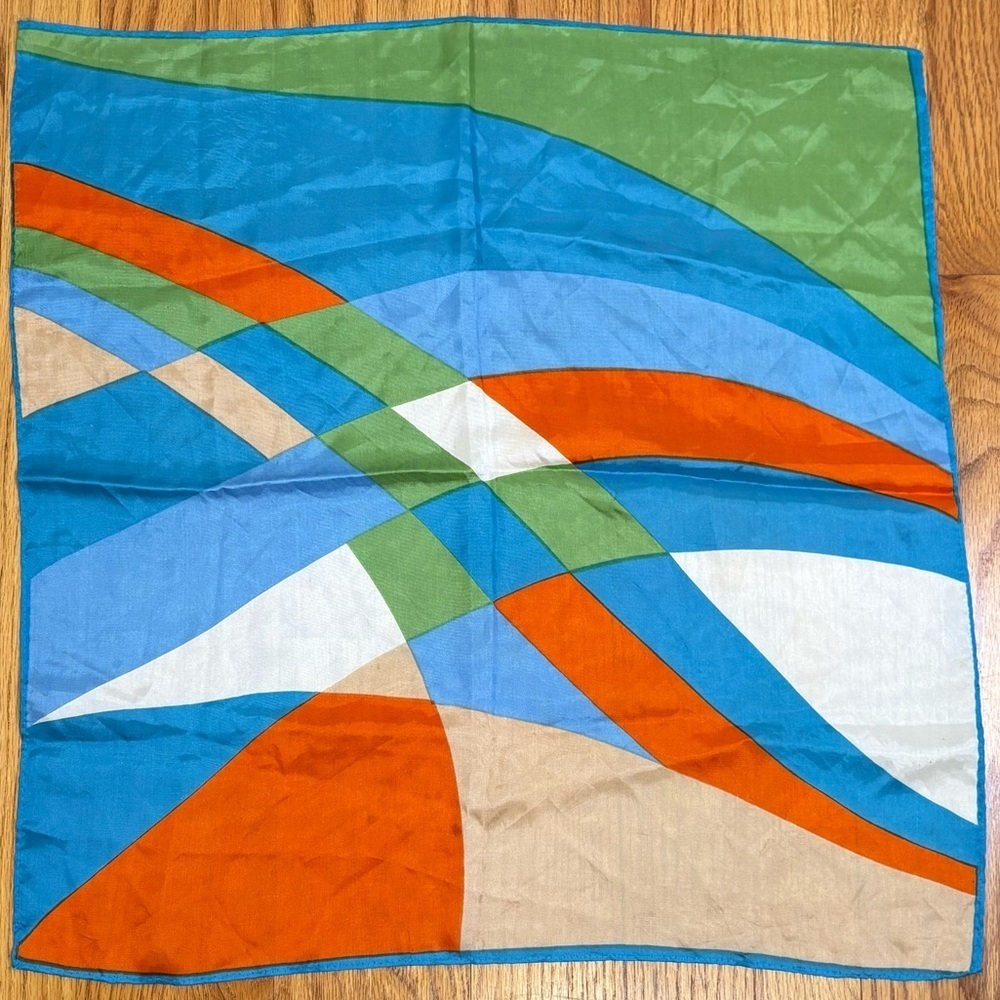 Vintage 60s Mid-Century Modern MCM abstract geometric silk feel square scarf